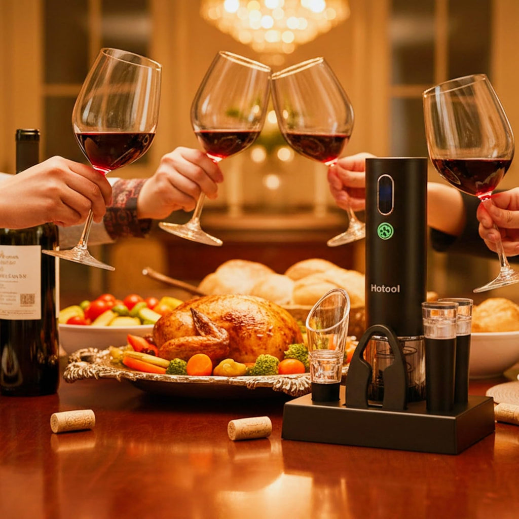 Electric Wine Opener Set with Base – Rechargeable Wine Bottle Opener with Foil Cutter, Wine Aerator and Wine Stoppers – Wine Accessories Gift for Wine Lovers